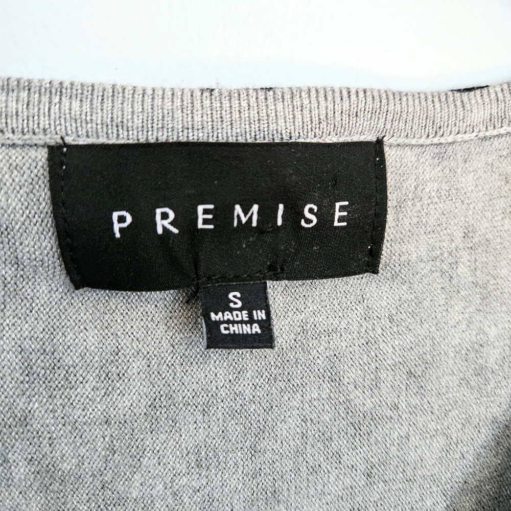 Premise Grey & Leopard Print Dolman Style Half Sleeve V-neck Sweater Top Size S - Picture 5 of 6